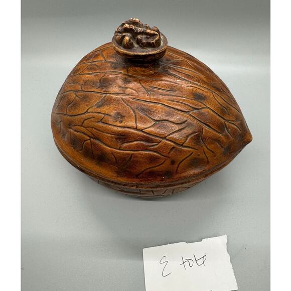 Vintage Signed Walnut Ceramic Dish with Lid Walnut handle On Lid Fred Hall 1970 - Picture 10 of 13